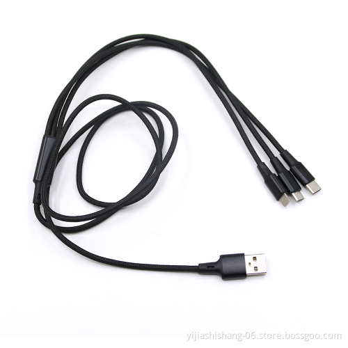 Yijiashishang 2019 best seller Brand name high quality nylon micro usb cable 3 in 1 charging cable usb multi charge cable
